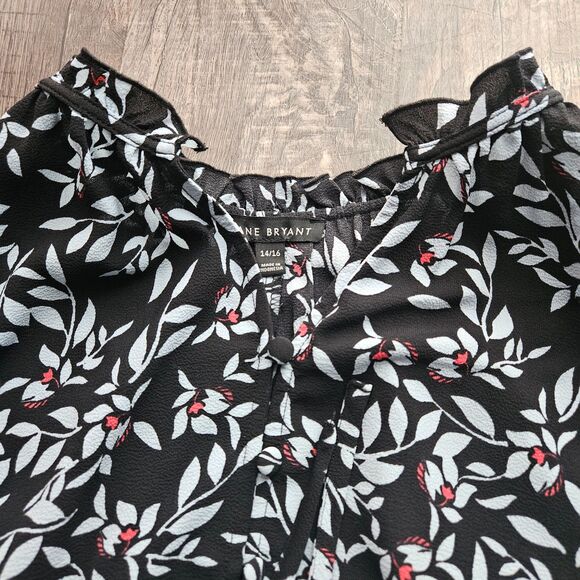 Lane Bryant Long Sleeve Ruffled Split Neck Button Blouse - Picture 5 of 7